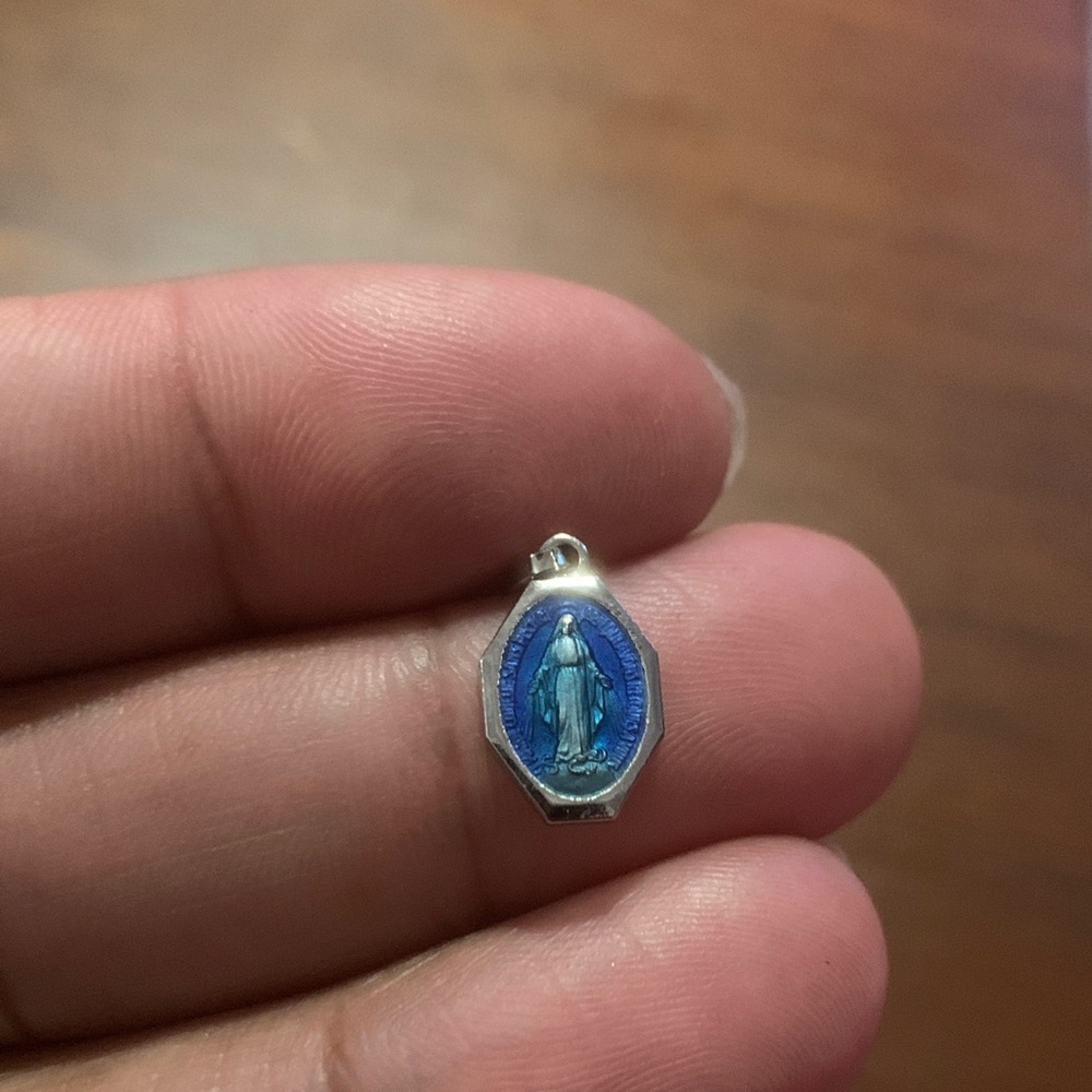 Vintage Blue and Silver Religious Medallion Pendant